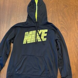 Nike Men's Black Sweater with Neon Green Logo